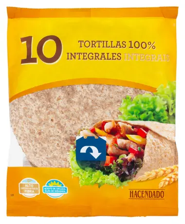 Pack of 10 Hacendado whole wheat tortillas