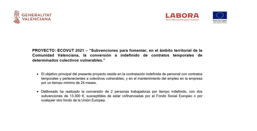 Cartel oficial con los logotipos de la Generalitat Valenciana, LABORA y la Unión Europea (Fondo Social Europeo)